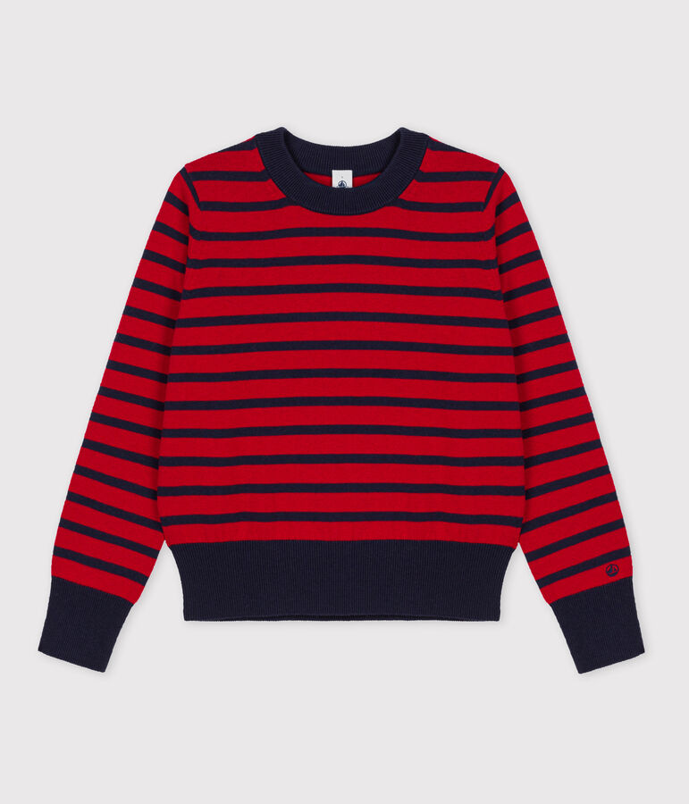 Women's' Cotton/Wool Breton Pullover red/blue