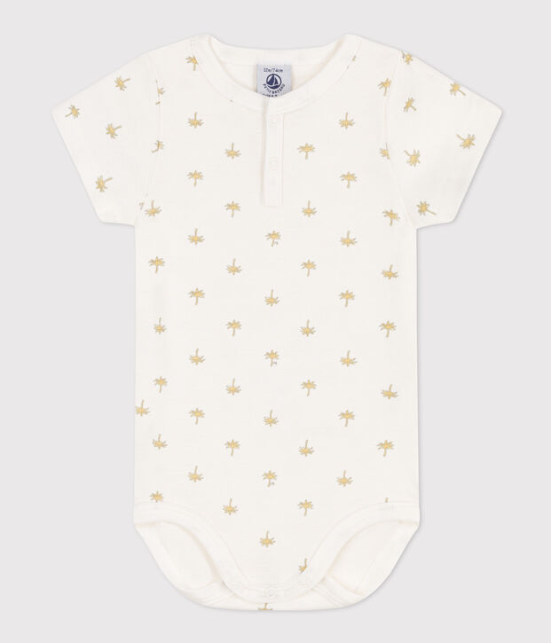 Babies' Short-Sleeved Cotton Palm Print Bodysuit white/multicolor