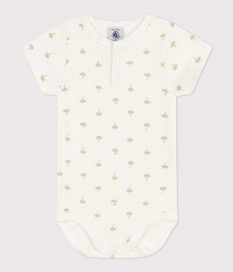 Babies' Short-Sleeved Cotton Palm Print Bodysuit white/multicolor