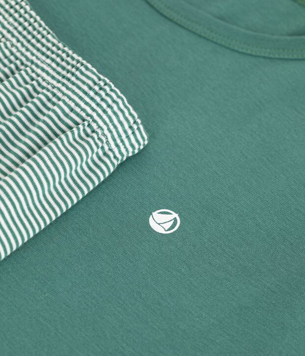 Children's short stripy cotton pyjamas green/white
