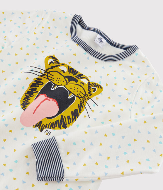 Children's Tiger Motif Ribbed Pyjamas MARSHMALLOW white/MULTICO white