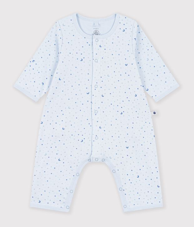 Babies' footless cotton bodyjamas printed with stars blue/multicolor