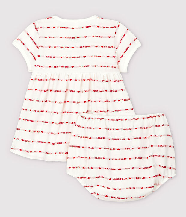 Baby Girls' Short-Sleeved Woven Pattern Organic Cotton Dress with Bloomers white/red