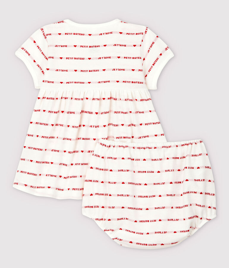 Baby Girls' Short-Sleeved Woven Pattern Organic Cotton Dress with Bloomers white/red