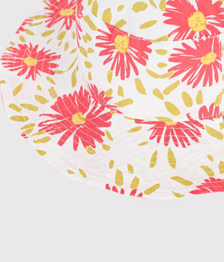 Children's floppy sun hat in floral-print poplin white/multicolor