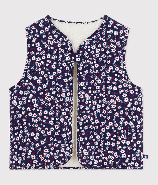 Children's sleeveless cardigan in printed cotton poplin and sherpa SOIR blue/MULTICO