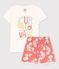 Girls' Pink Hawaiian Cotton Short Pyjamas MARSHMALLOW white/PAPAYE