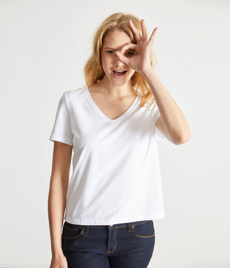 V-NECK women's fine jersey tee white