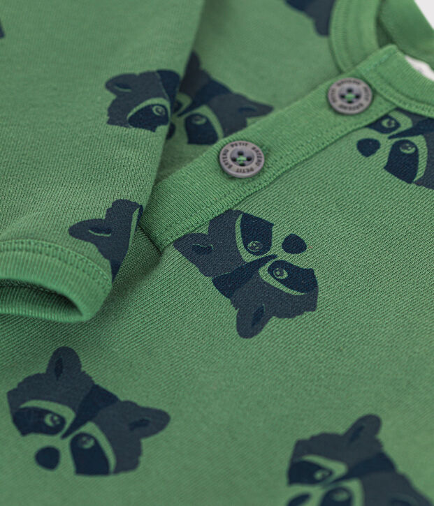 Babies' long fleece jumpsuit green/multicolor