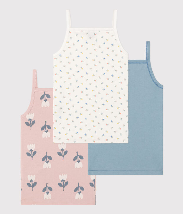 Girls' Tulip Patterned Cotton Vests - 3-Pack multicolor