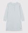 Women's nightdress in stripy cotton with a grandad neckline grey/white