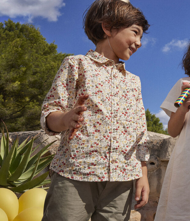 Boys' Poplin Print Shirt Ecru/multicolor