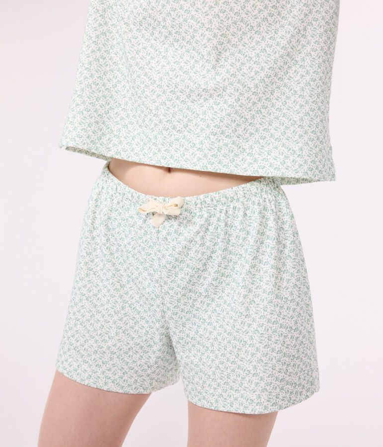 Women's short floral cotton pyjamas white/green