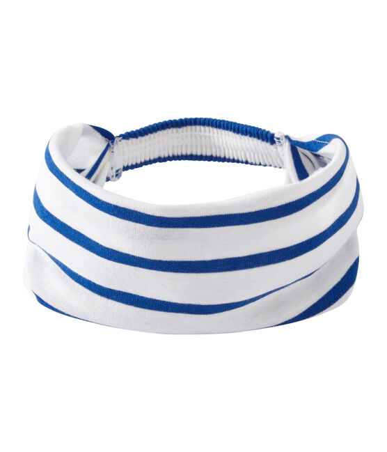 Girl's striped headscarf MARSHMALLOW white/PERSE blue