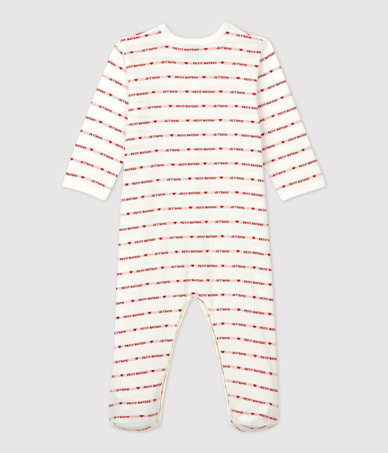 Babies' Footless Cotton Sleepsuit with Petit Bateau Je t'aime MARSHMALLOW white/TERKUIT red