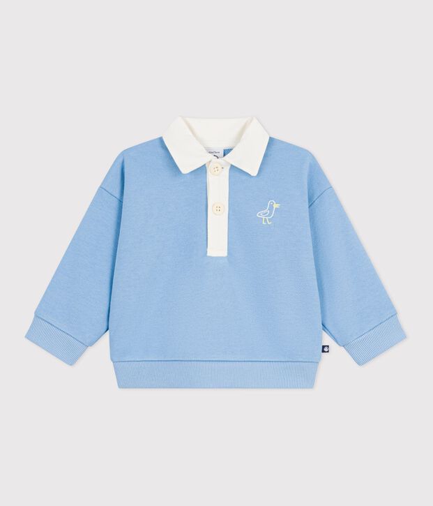 Babies' cotton sweatshirt embroidered with a seagull and a motif at the back FLO