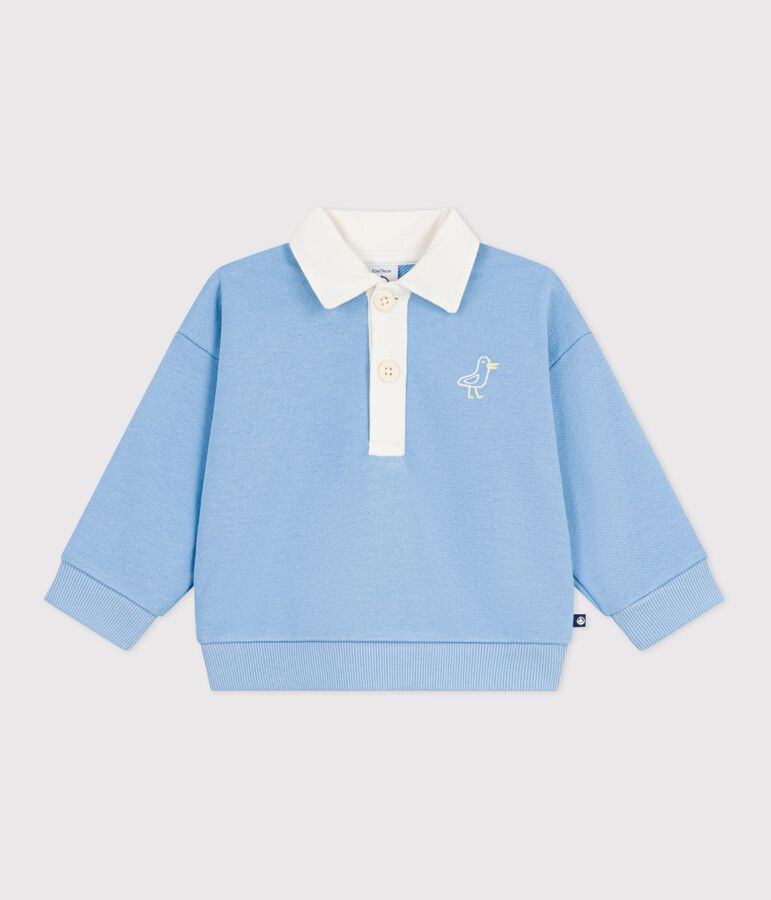 Babies' cotton sweatshirt embroidered with a seagull and a motif at the back FLO blue