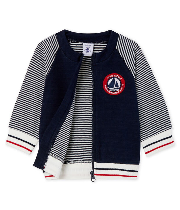 Baby Boys' Zip-Up Tube Knit Cardigan blue/white