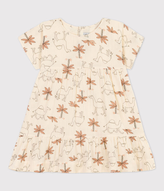 Girls' Short-Sleeved Cotton Gauze Dress AVALANCHE white/MULTICO