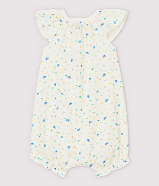 Babies' Cotton and Linen Blend Playsuit with Little Flowers MARSHMALLOW white/MULTICO white