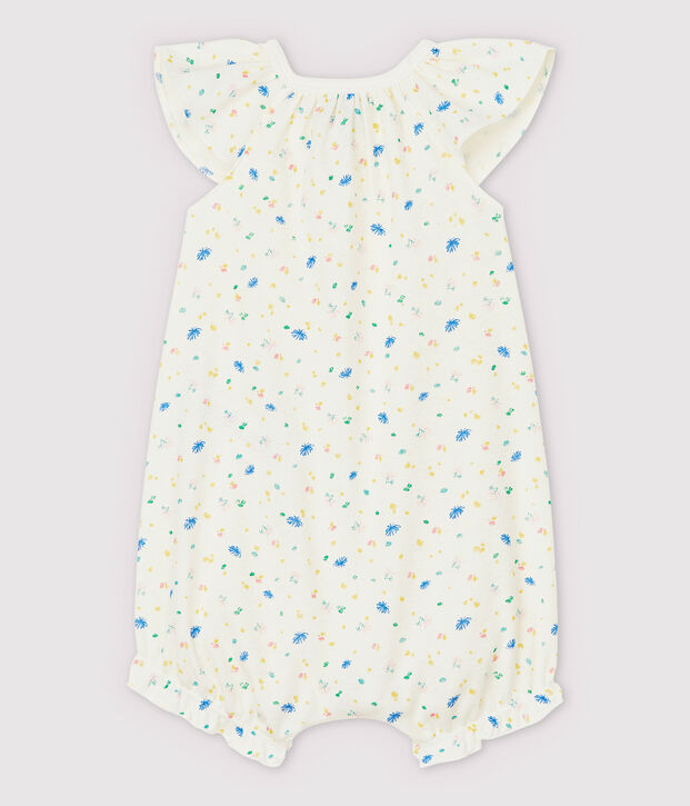 Babies' Cotton and Linen Blend Playsuit with Little Flowers white/multicolor
