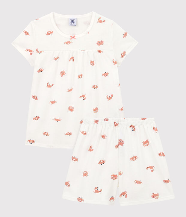 Girls' Crab Themed Cotton Short Pyjamas white/multicolor