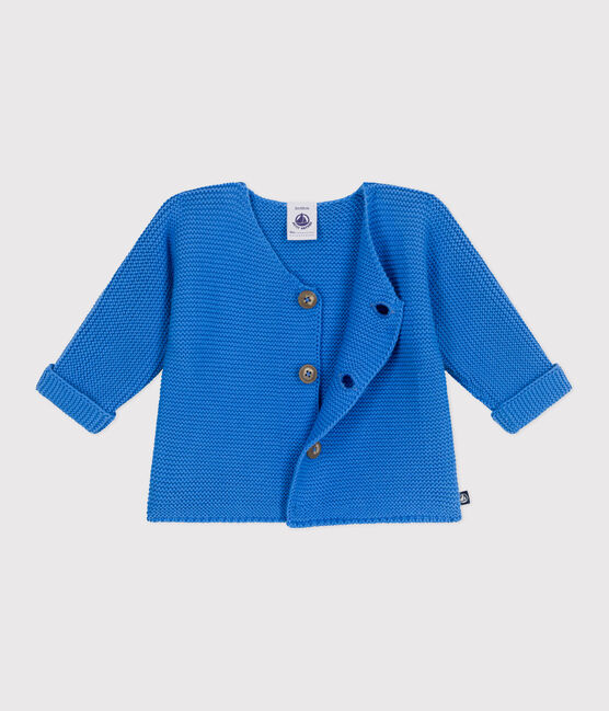 Babies' moss stitch cotton cardigan EDNA blue