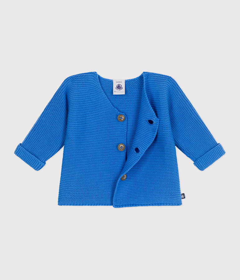 Babies' moss stitch cotton cardigan blue