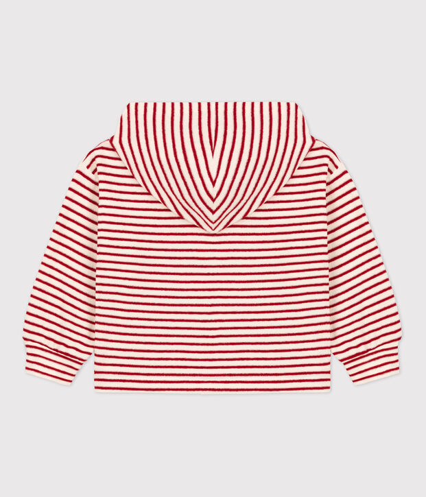 Unisex Stripy Hooded Sweatshirt Ecru/red