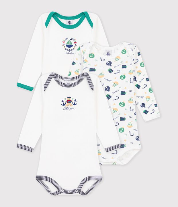 Lot de bodies manches longues en coton imprim&eacute; multicolor