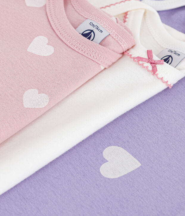 Pack of long-sleeved heart-print cotton bodies for babies multicolor