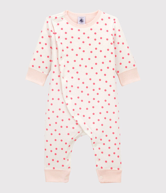 Babies' Footless Padded Cotton Jumpsuit MARSHMALLOW white/PETAL pink