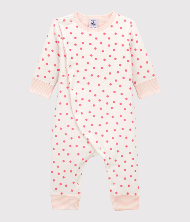 Babies' Footless Padded Cotton Jumpsuit white/pink