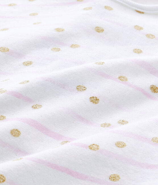 Baby girl's striped double knit sleepsuit ECUME white/ROSE pink/OR