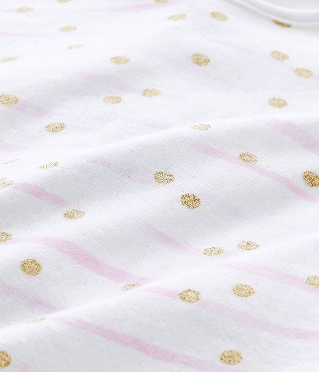 Baby girl's striped double knit sleepsuit white/pink/yellow