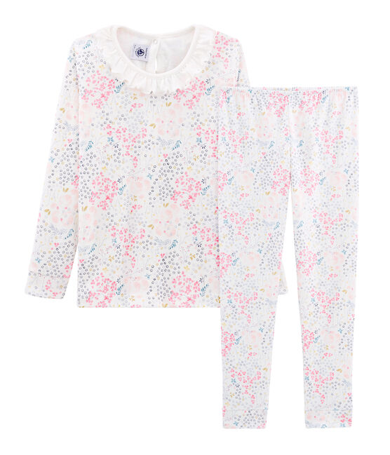 Girls' Snugfit Ribbed Pyjamas MARSHMALLOW white/MULTICO white