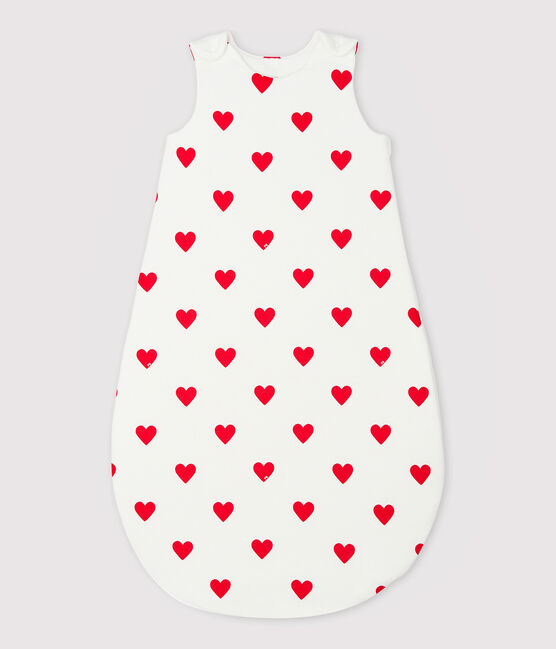 BABIES' HEART PATTERNED COTTON TOG 2-RATED SLEEPING BAG MARSHMALLOW white/TERKUIT red