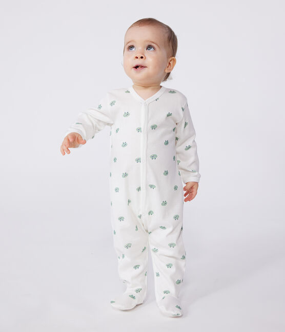 Babies' frog pattern cotton pyjamas MARSHMALLOW white/MULTICO white