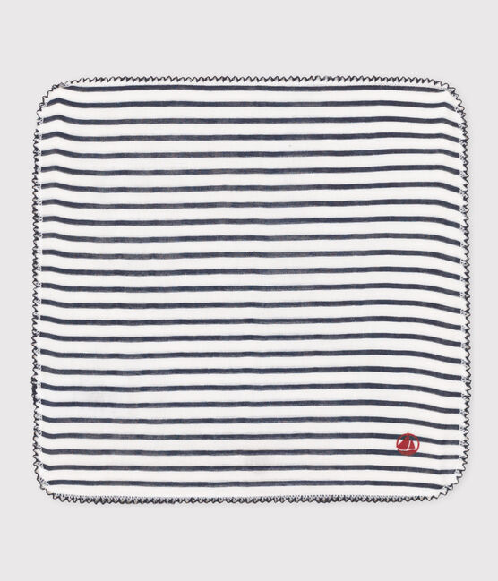 STRIPED COTTON GAUZE HANKY FOR BABY MARSHMALLOW white/SMOKING blue