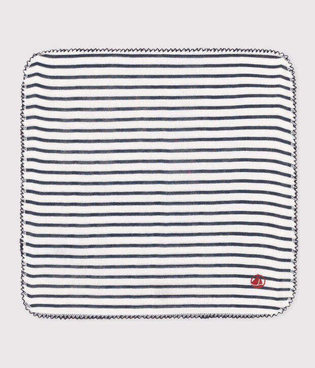 STRIPED COTTON GAUZE HANKY FOR BABY white/blue