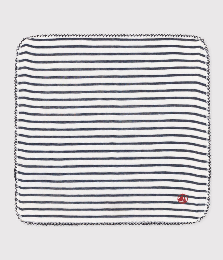 STRIPED COTTON GAUZE HANKY FOR BABY white/blue