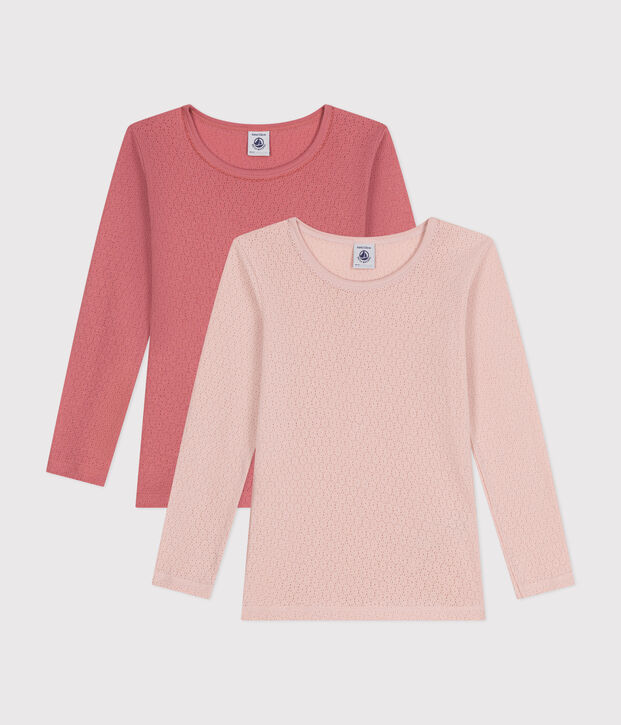 Children's plain openwork T-shirt's - 2-pack multicolor
