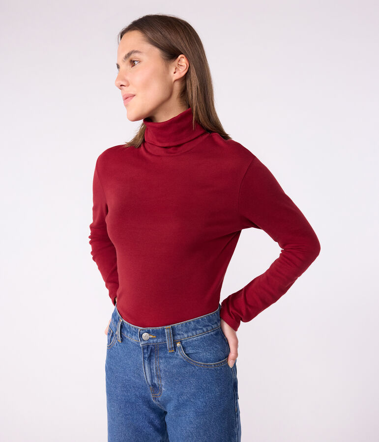The Iconic cotton polo neck top for women red