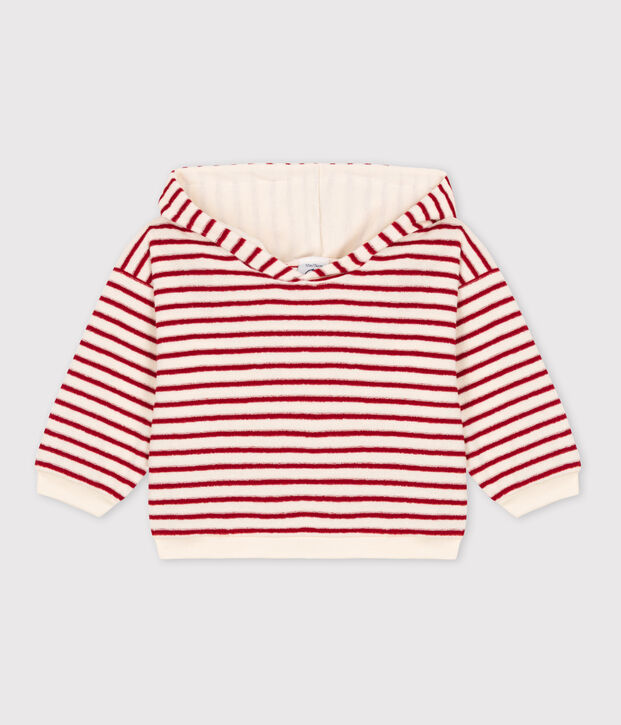 Babies' Terry Hoodie Ecru/red