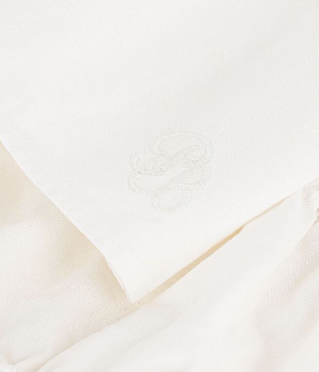 Cotton/linen baby dress with  matching bloomers, with embroidered detail white