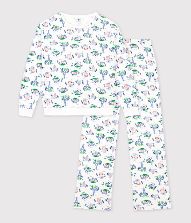Women's Paris print cotton pyjamas white/multicolor