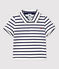 Babies' Short-Sleeved Striped Jersey Polo Shirt MARSHMALLOW white/SMOKING blue