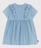 Babies' short-sleeved cotton dress in chambray, embroidered with hearts BLEU CLAIR blue