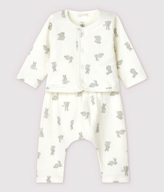 Babies' White Rabbit Patterned Organic Cotton Knit Clothing - 2-Pack MARSHMALLOW white/GRIS grey