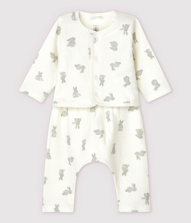 Babies' White Rabbit Patterned Organic Cotton Knit Clothing - 2-Pack white/grey